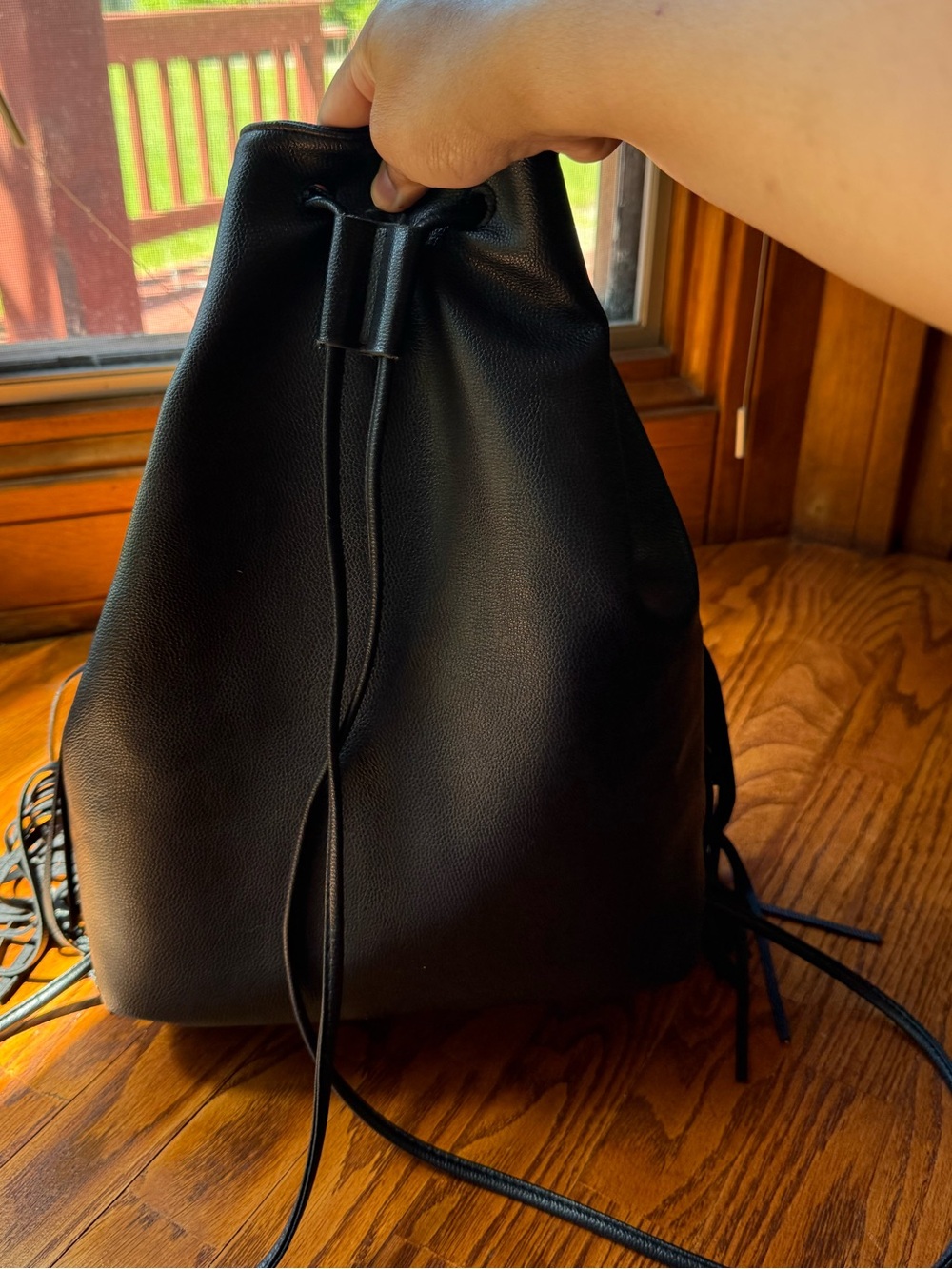 Victoria's Secret Black Fringe Drawstring Shoulder Bag - Picture 4 of 5